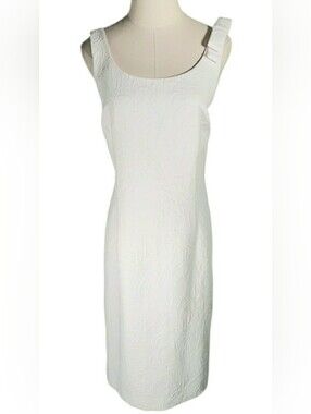 Bridal White Jacquard Dress Bow Scoopneck Getaway Shower Event Metisse Sheath 14